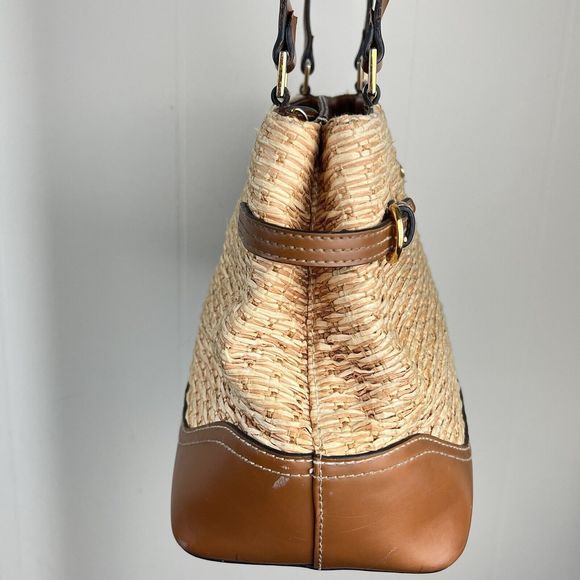 Etienne Aigner Handbag Purse Shoulder Bag Straw Jute Faux Leather 14 x 8 - Flaw - Picture 6 of 10
